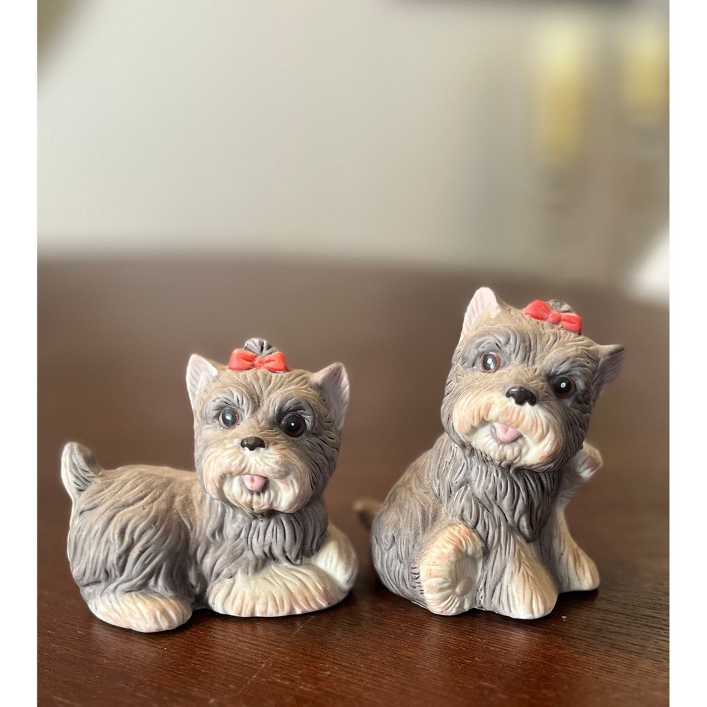 Vintage HOMCO 1475 Terrier Puppy Dog Figurines Pair Ceramic Made Malaysia